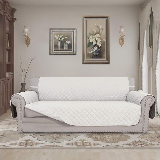 Easy-Going Reversible Couch Cover, 3 Cushion Sofa, Ivory/Ivory | Machine - Image 2