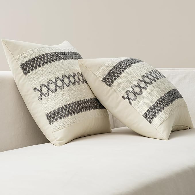 MIULEE Set of 2 Gray Boho Decorative Lumbar Pillow Covers 12x20 Inch | - Image 6