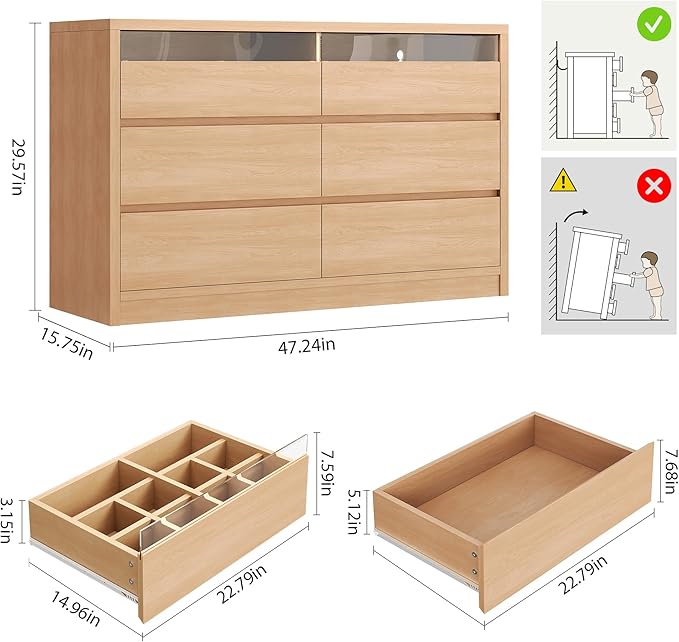Jocoevol Modern LED 6 Drawer Dresser - Image 3