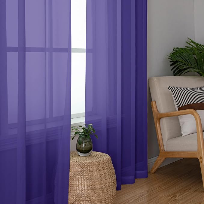 Purple Sheer Curtains, Sheer Curtains 84 inch Length 2 Panels Set, Rod Pocket - Image 4