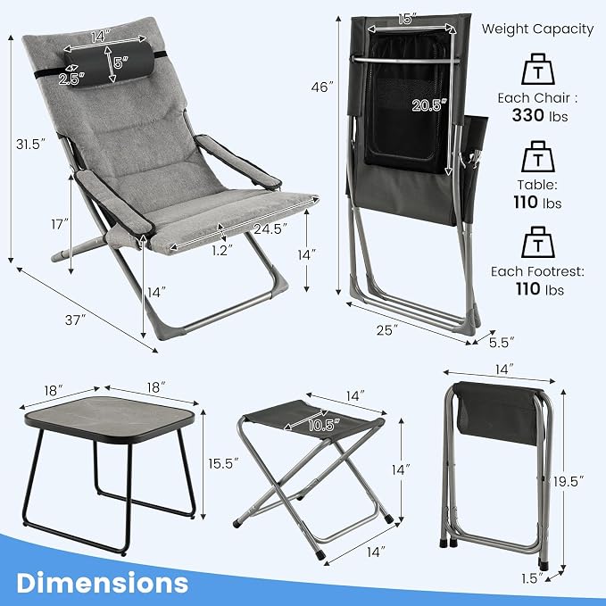 Giantex 5-Piece Patio Bistro Set, Folding Lounge Chairs - Image 9