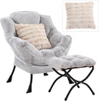Lazy Chair with Ottoman, Large Light Grey Accent Chair with Ottoman and FA by HomeEastllyHome