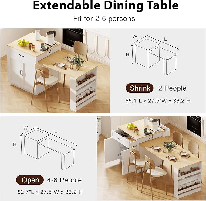 Kitchen Island with Extendable Dining Table - Image 6
