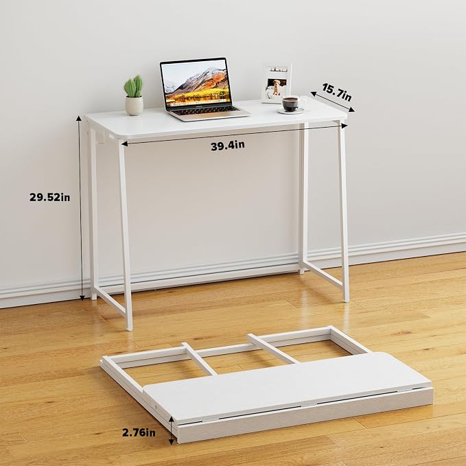 WOHOMO Folding Desk, Small Writing Desk 39.4", Space-Saving Foldable Laptop - Image 2