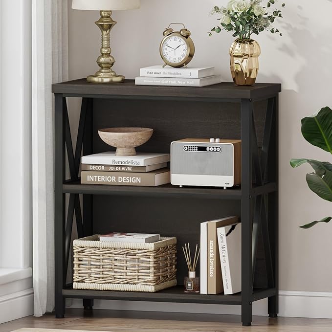 FATORRI Rustic Small Bookshelf for Small Space, Industrial Short Wood Bookcase by FATORRI