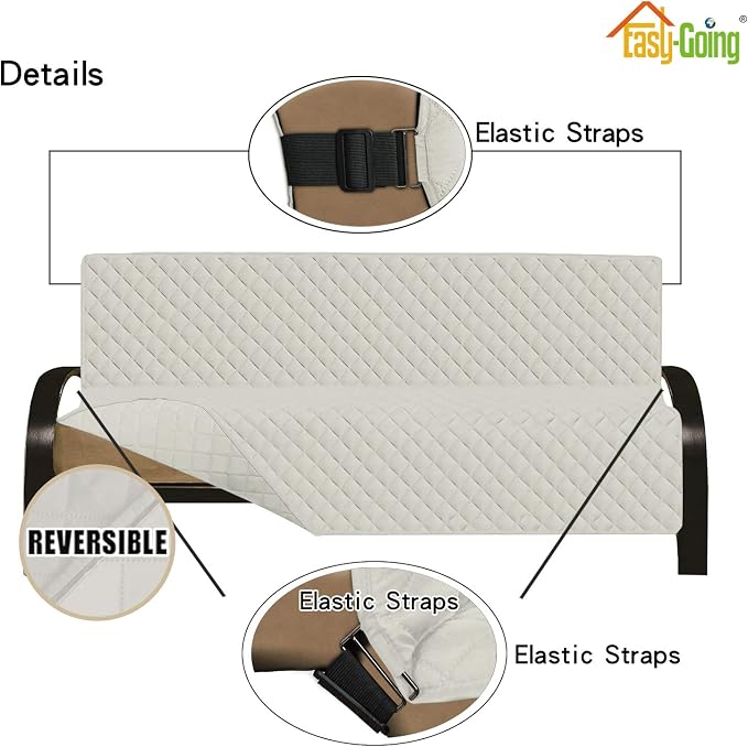 Easy-Going Reversible Couch Cover, Large Futon Sofa, Ivory/Ivory | Machine - Image 3