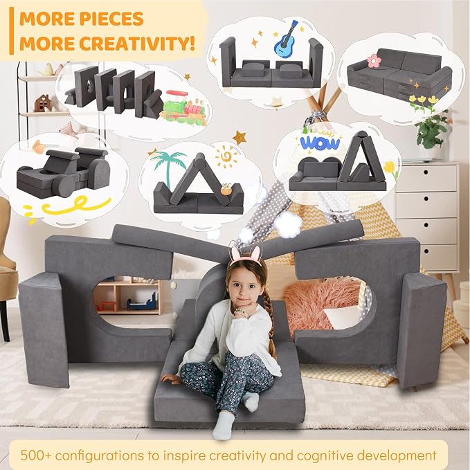 12-Piece Modular Kids Play Couch – Premium Soft Foam, Removable Cover, - Image 8