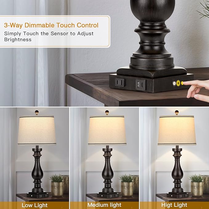 Cinkeda 29" Tall Table Lamp for Living Room Set of 2, Farmhouse Vintage Bedside - Image 4