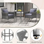 Tangkula 3-Piece Patio Furniture Set, PE Wicker Conversation Bistro Set w/A - Image 5