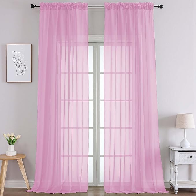Chyhomenyc Extra Long Pink Sheer Curtains 108 Inches Long 2 Panels, Light by Chyhomenyc