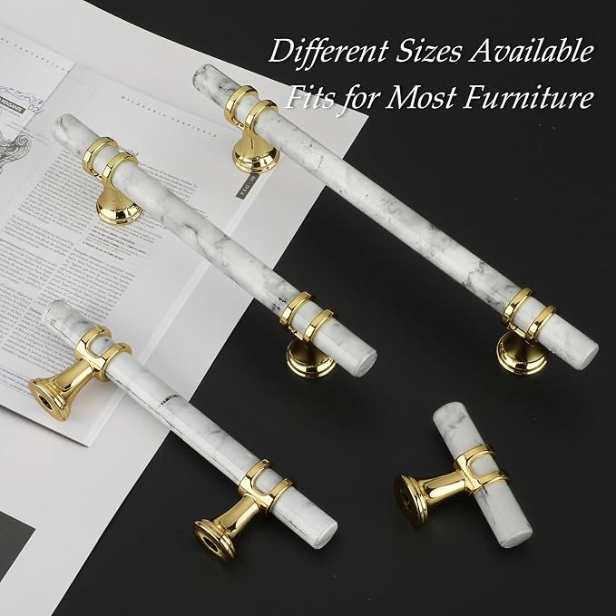 Rergy Cabinet Handles Marble Drawer Pulls and Knobs, T-Bar Hardware - Image 4