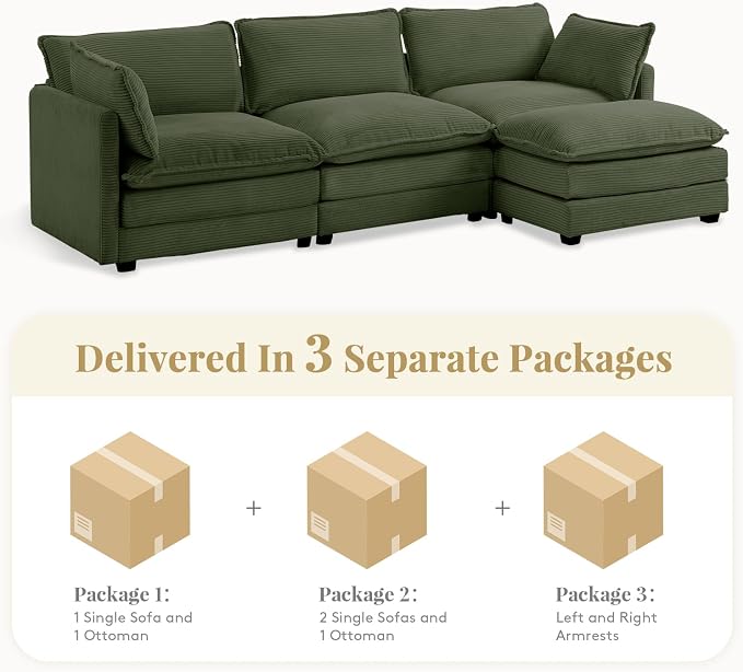 112'' Sectional Modular Cloud Couch, Oversized L Shaped 3 Seat Sofa - Image 3