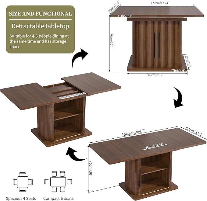 Extendable Dining Room Table for 4-6, 47-65 Inch Rectangle Kitchen Dining Table - Image 2