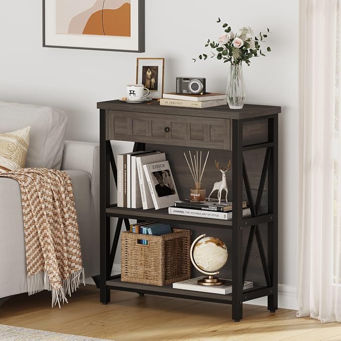 FATORRI Rustic Small Bookshelf, Industrial Wood Book Shelf - Image 6