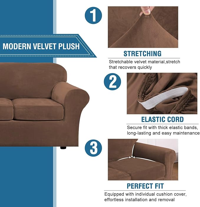 H.VERSAILTEX Rich Velvet Stretch 2 Piece Cover Chair Slipcover Sofa Cover - Image 3