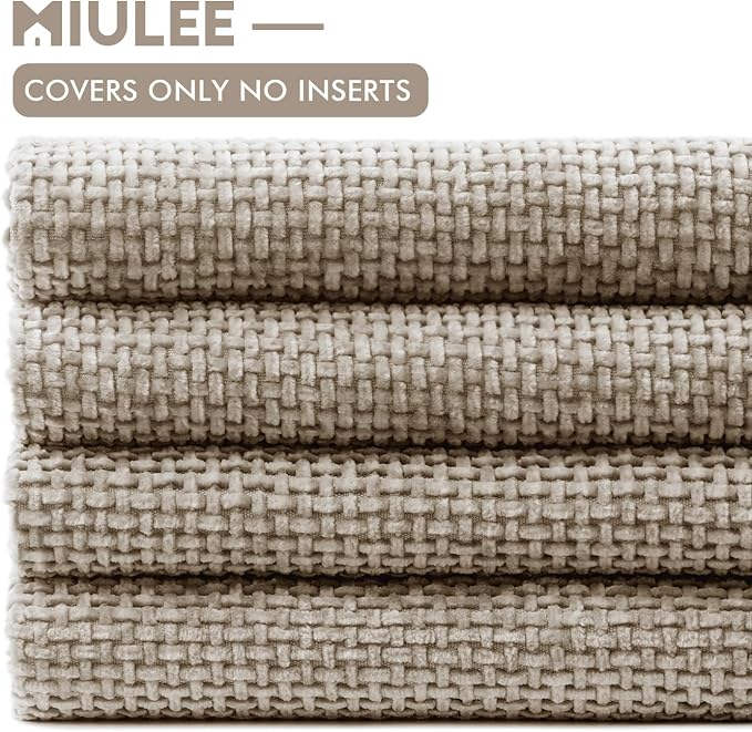 MIULEE Soft Decorative Chenille Pillow Covers Khaki 18x18 Pack of 4 | Modern - Image 6
