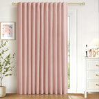 Linen Textured Total Blackout Sliding Door Curtains 90 Inches Long, Blush Pink by 100BlackoutShield