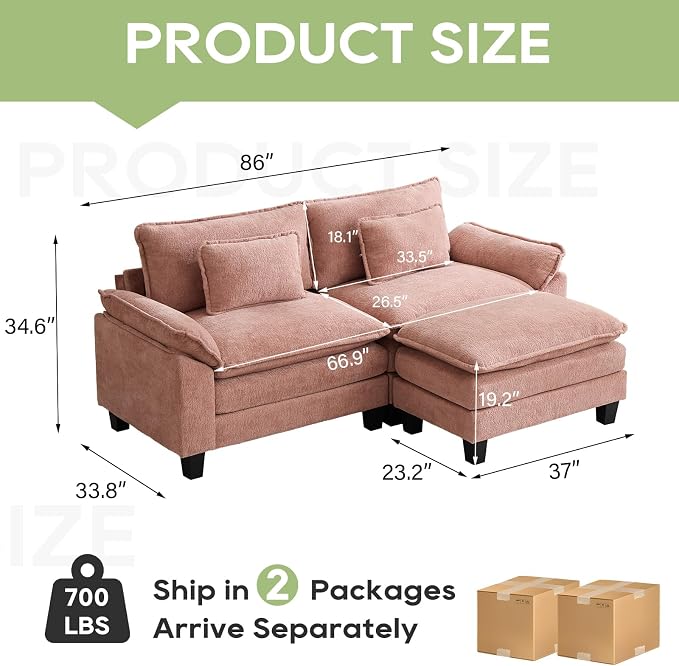 Oprisen 86" Modular Sectional Sofa, Comfy Cloud Couch Sectional Sofa - Image 2