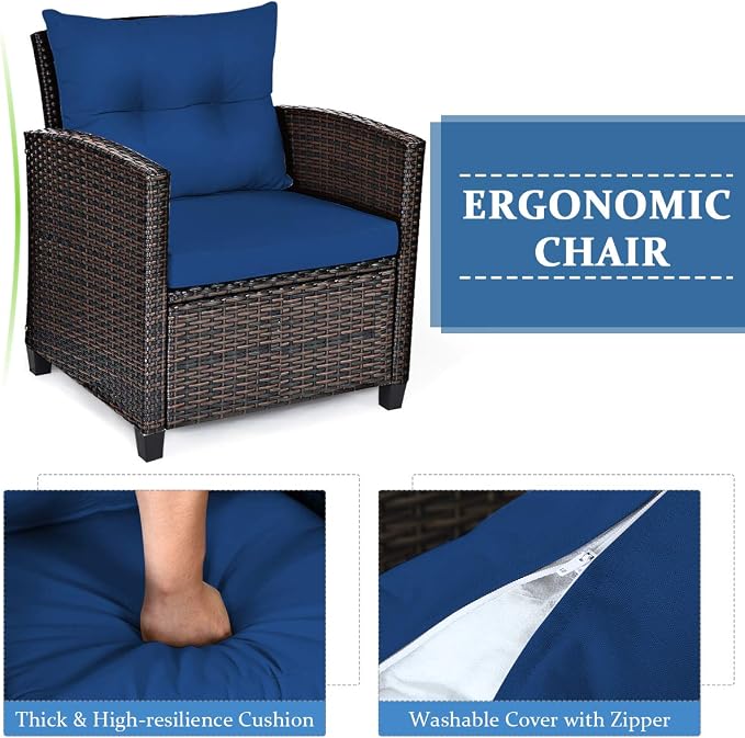 COSTWAY 3PCS Patio Furniture Set, PE Rattan Wicker Sofa w/Washable Cushion and - Image 8