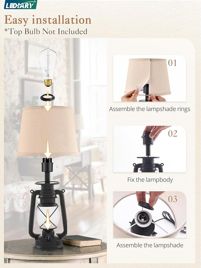 LEDIARY 18.72" Black LED Lantern Flickering Flame Table Lamps - Image 6