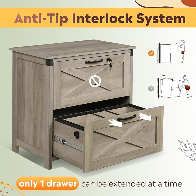 DEVAISE 2 Drawer File Cabinet, Lateral Wood Filing Storage Cabinet - Image 8
