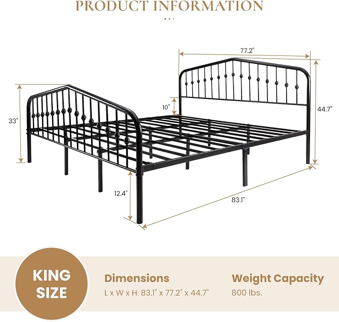 SHA CERLIN King Size Metal Platform Bed Frame - Image 2