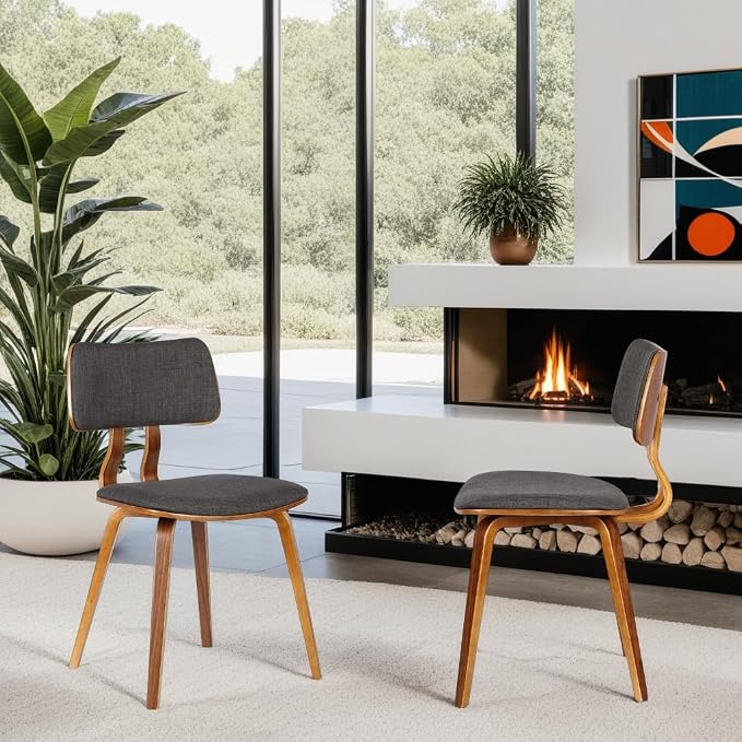 Armen Living Jaguar Dining Chair in Charcoal Fabric and Walnut Wood Finish - Image 5
