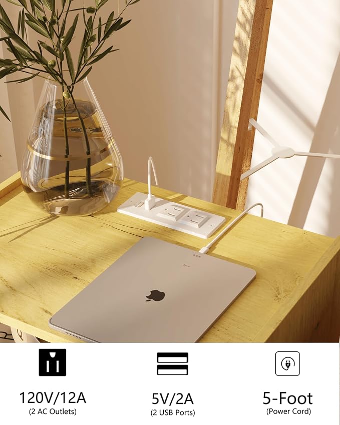 JOONEE Nightstand with Outlet, Modern Bedside Table with Storage Drawer and - Image 4