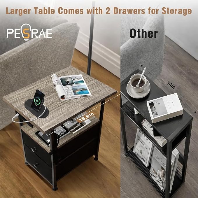 PESRAE Floor Lamp with Table & 2 Drawers, End Table with 3 Color Temperature - Image 6