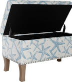 Linon Stephanie Cream and Light Blue Starfish Fully Upholstered Bench - Image 17