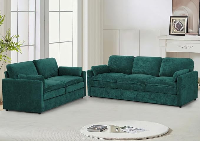 Classic Chenille Sofa Set with 2 Extra Armrest Pillows, Loveseat and 3-Seat by LESOFAIR