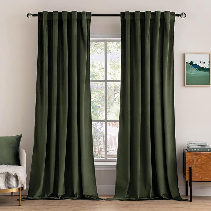 MIULEE Velvet Curtains 52x96 inches 2 Panels Olive Blackout Curtains | Luxury by MIULEE
