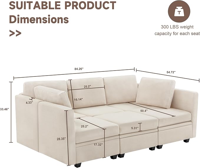 Weture Modular Sectional Sleeper Sofa, Sectional Couch Reversible Sleeper Sofa - Image 2