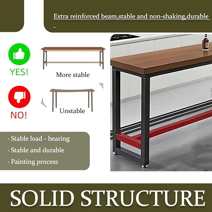 Bar Height Table Long Bar Table Solid Wood Farmhouse Bar Table Industrial Long - Image 3