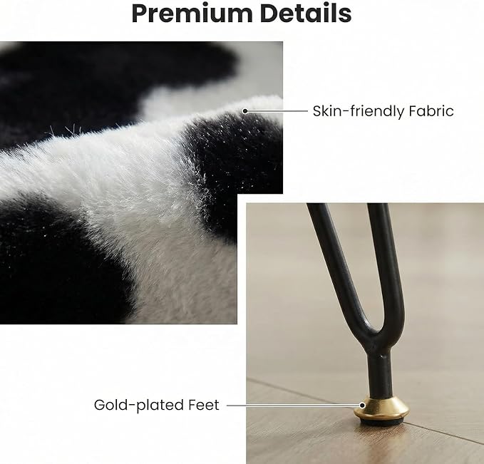 Vanity Stool Chair, Faux Fur Ottoman Foot Stool - Image 3