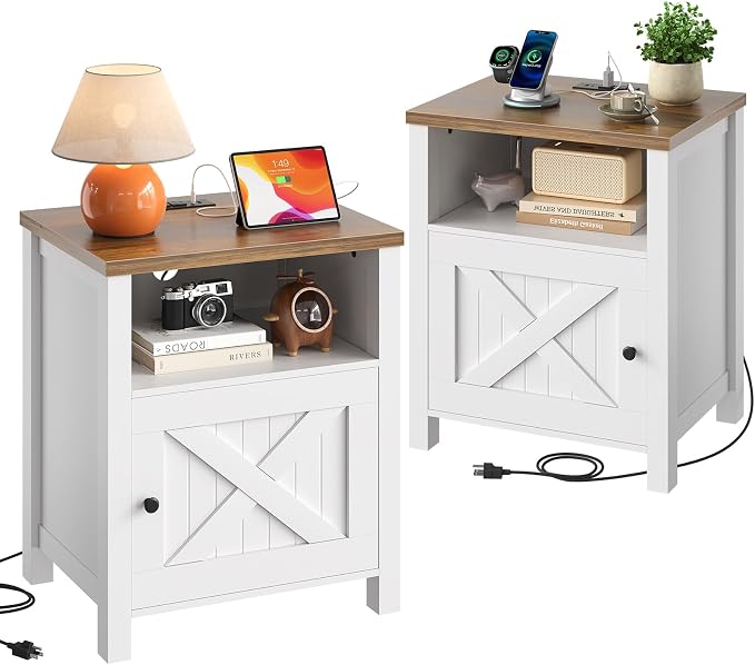 Marsail Farmhouse Nightstand, Wood Bedside Table - Image 3