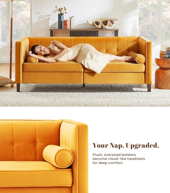 Dreamsir 78'' W Velvet Sofa, Mid-Century Love Seats Sofa Furniture - Image 3