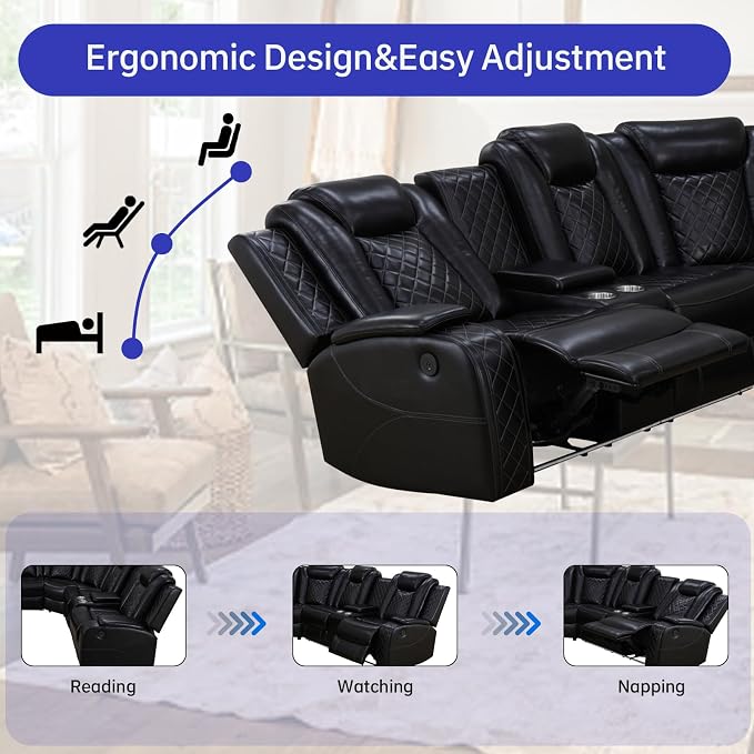 Power Reclining Leather Sectional Couch - Image 5