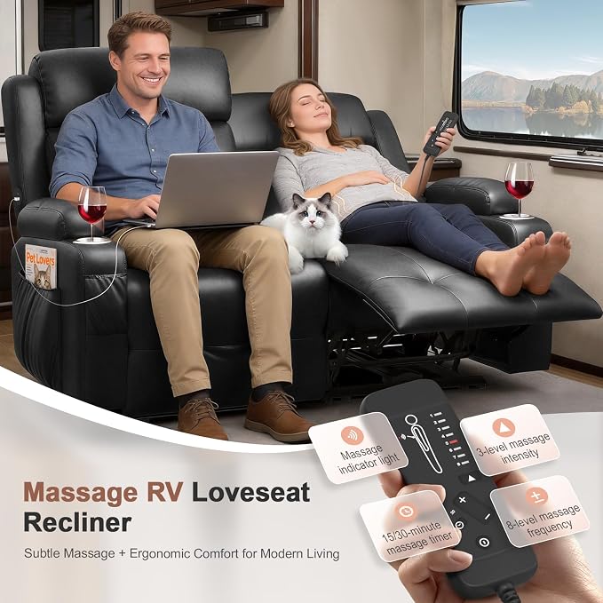 Power Loveseat Recliner with 2-Point Graphene Heat & Massage, Under-Seat - Image 3