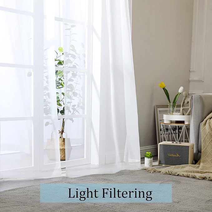 Extra Long White Sheer Curtains 144 inch 2 Panels Set, Translucent Backdrop - Image 3