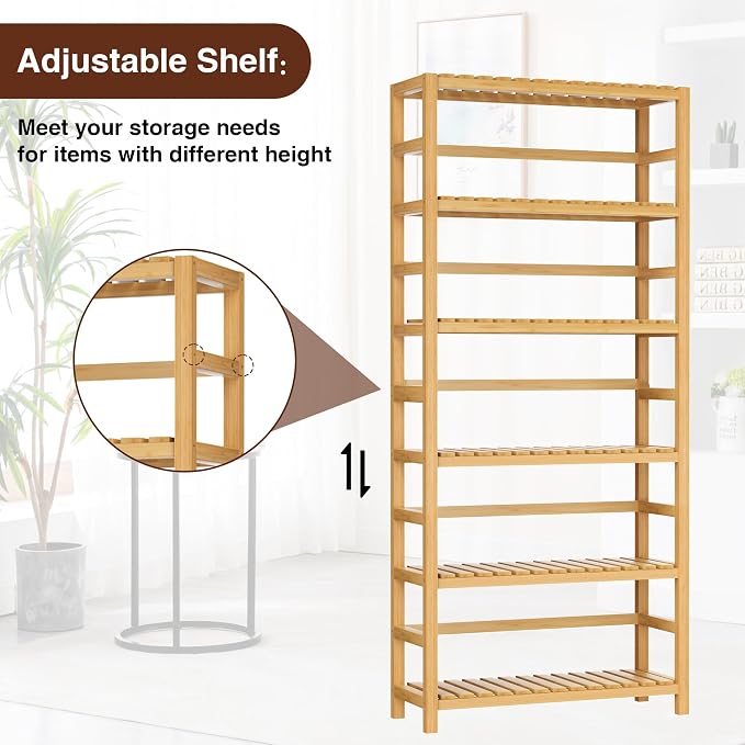 VASMIA 6-Tier Bamboo Shelf, Bamboo Storage Shelving Unit, Tall Bookcase - Image 7