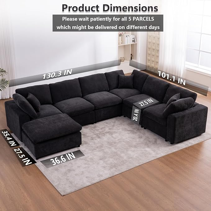 Oversized Modular Sectional Sofa Couch, Large 7 Seater Corner Sofa Modern U - Image 2