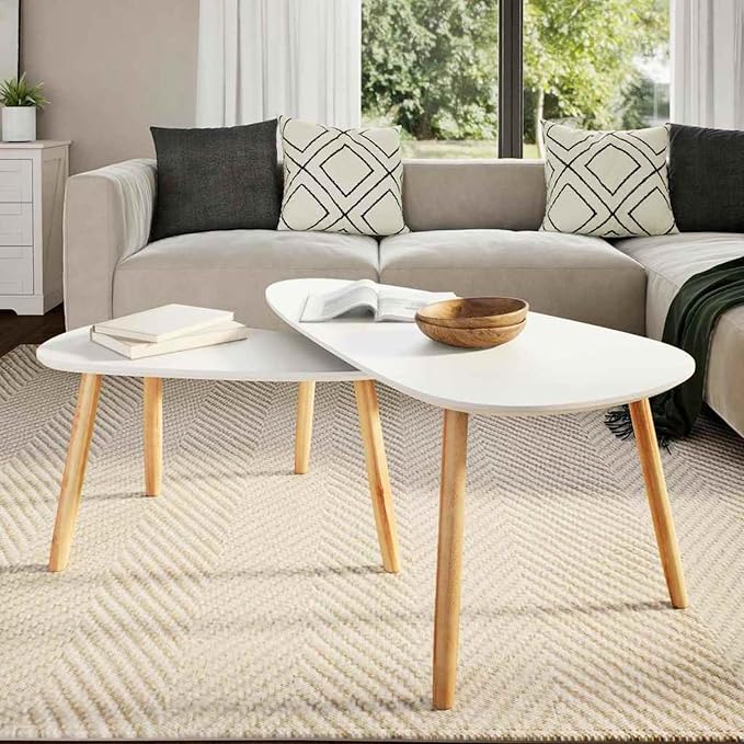 Gecheer Scandinavian Style Solid Pine Wood Coffee Table Set - Image 3
