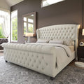 AMERLIFE Queen Size Platform Bed Frame, Chenille Upholstered Sleigh Bed by AMERLIFE