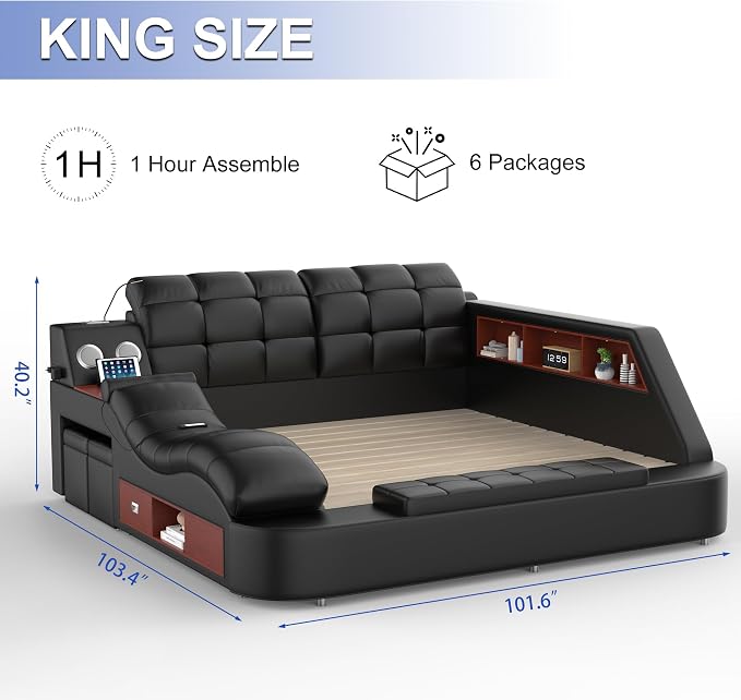 Multifunction Smart King Bed Frame, Luxury Upholstered Platform - Image 2