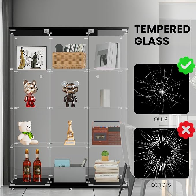 Display Cabinet with Glass Door and Lock, 4-Tier 3-Column Curio Cabinets with - Image 6