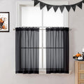Black Sheer Curtains 36 inches Long, Short Kitchen Window Treatment Solid by OVZME