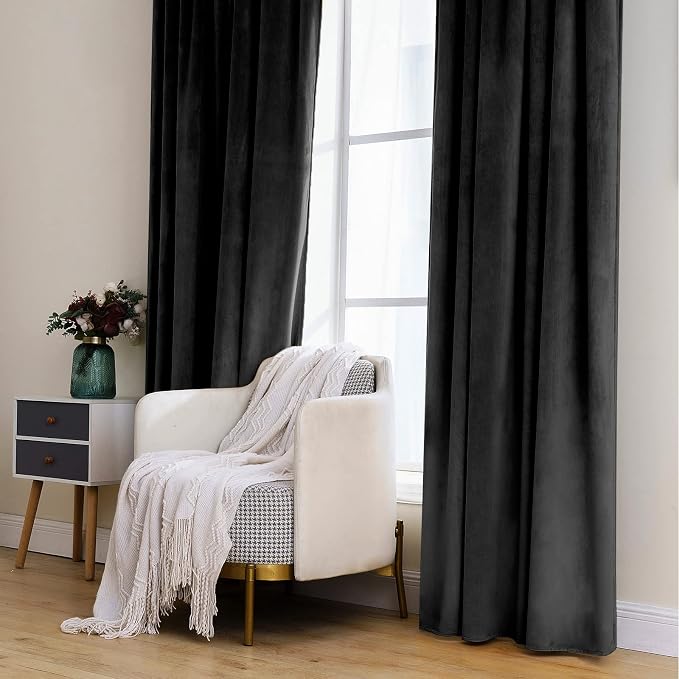 MIULEE Black Velvet Curtains 52x84 inches 2 Panels Luxury Blackout Curtains | - Image 7