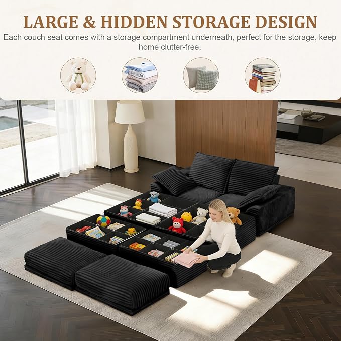 Upgrade Boneless Couch with Storage, Extra Deep&High Seat Modular Sectional - Image 4