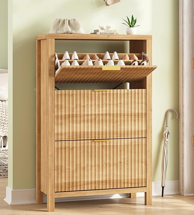 YOMILUVE Shoe Cabinet Storage for Entryway, Fluted Shoe Cabinet by YomiluveDesign